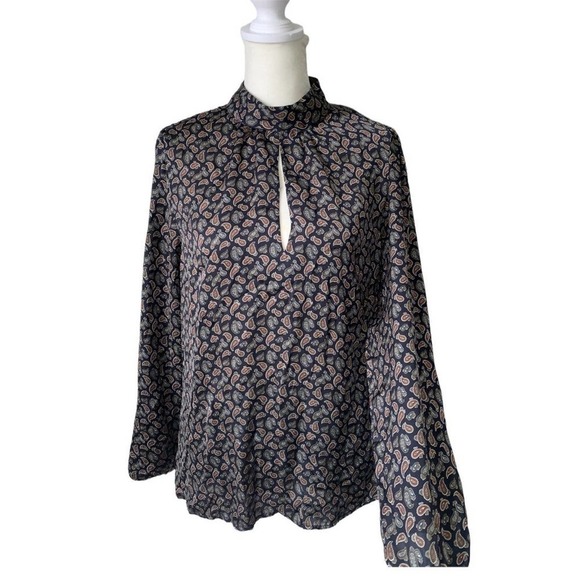 COPY - Zara Multi-Colored Boho Paisley Mock Neck Slit Blouse Size Medium - Picture 1 of 8